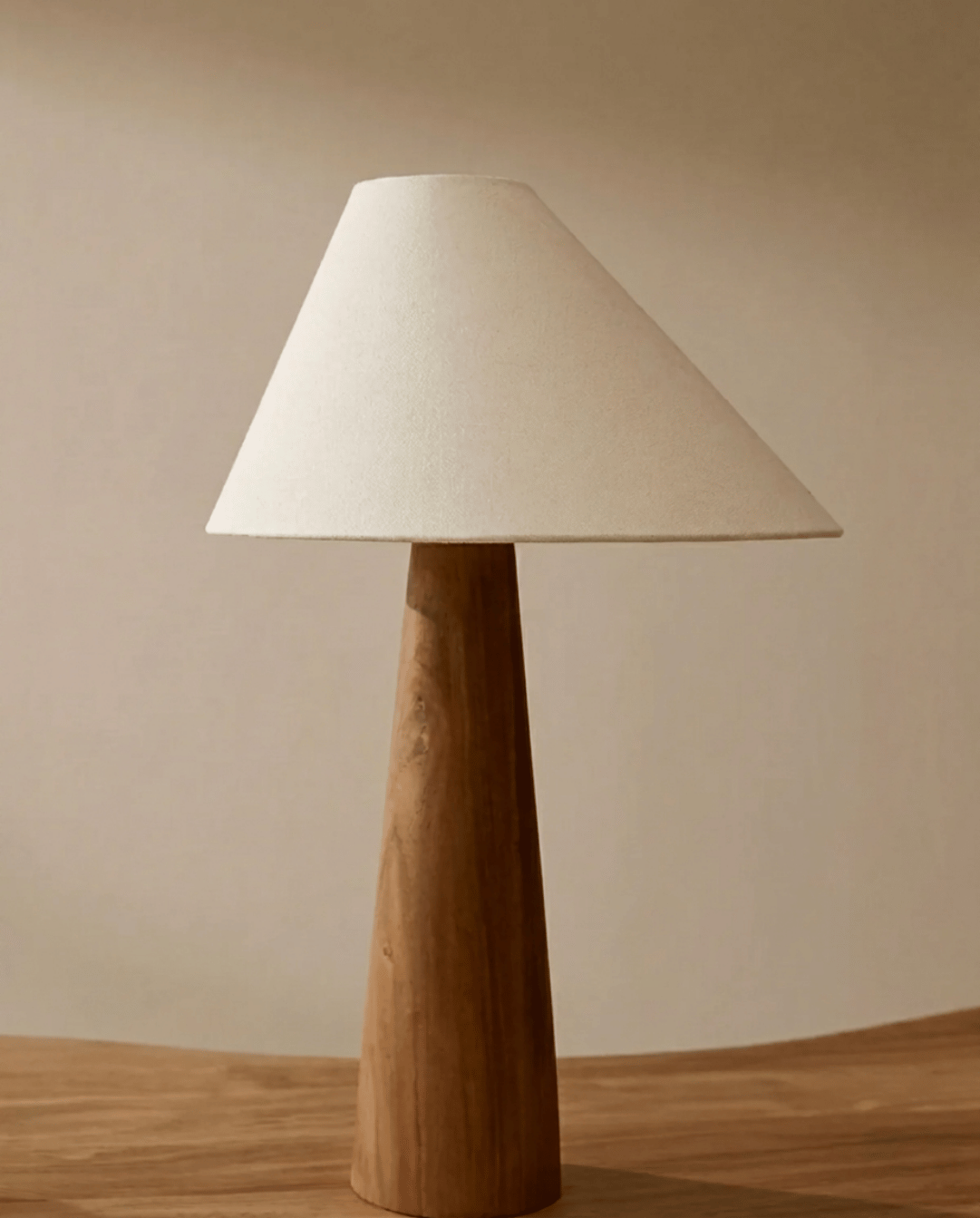 Grove Table Lamp in Solid Wood with Beige Fabric Shade, 45 cm