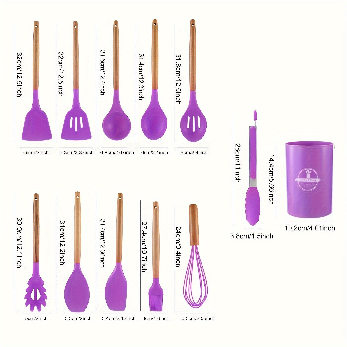 12-Piece Kitchen Utensil Set, Silicone with Wood Accent, Heat-Resistant to 230°C, Non-Stick