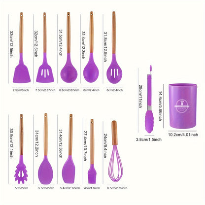 12-Piece Kitchen Utensil Set, Silicone with Wood Accent, Heat-Resistant to 230°C, Non-Stick