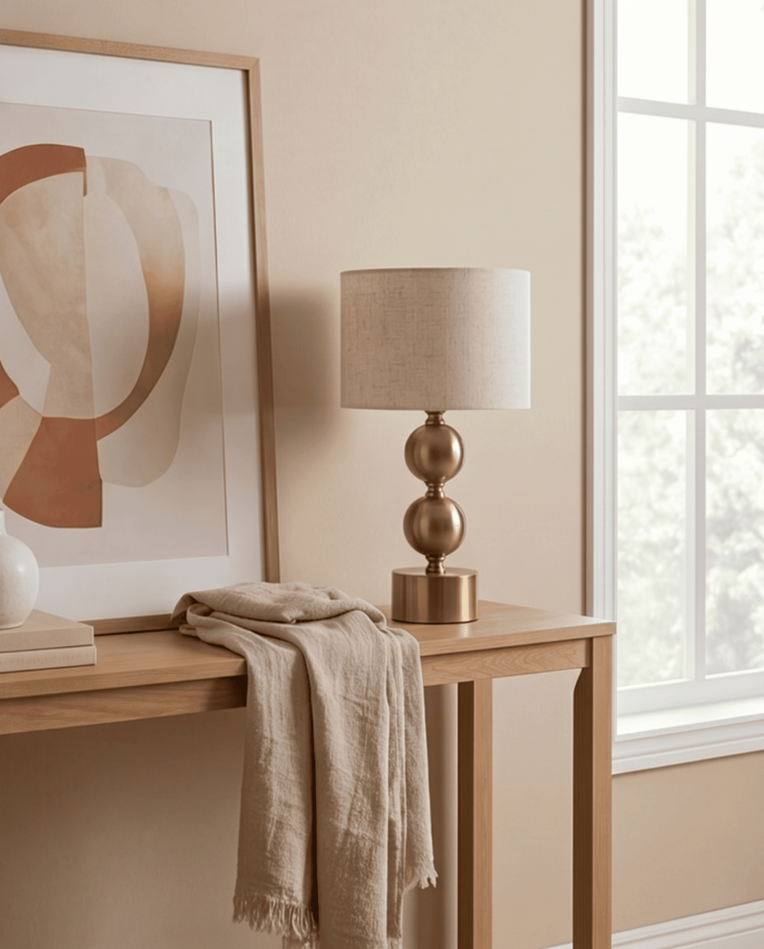 Orb Table Lamp in Gold Metal with Linen Shade, 45 cm
