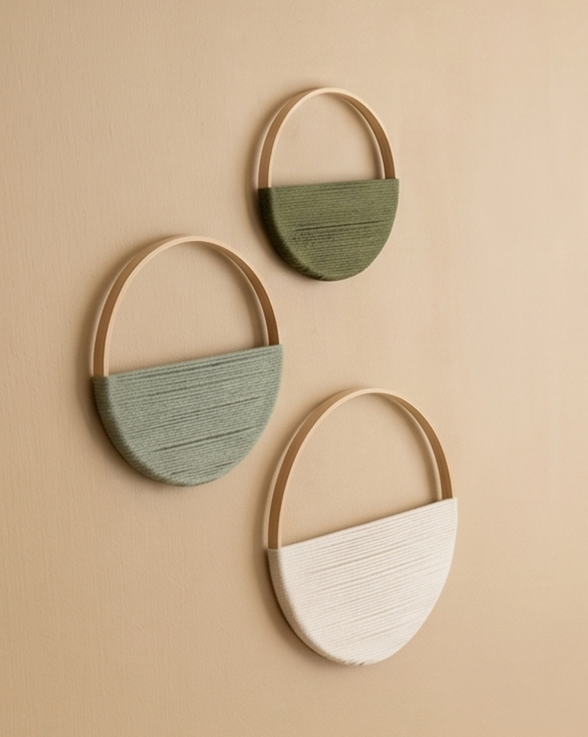 Macramé Wall Decor Set of 3 | Bamboo Hoop with Geometric Pattern