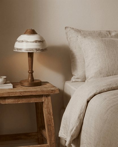 Bryn Table Lamp in Off-White Marbled Ceramic with Walnut Wood Base