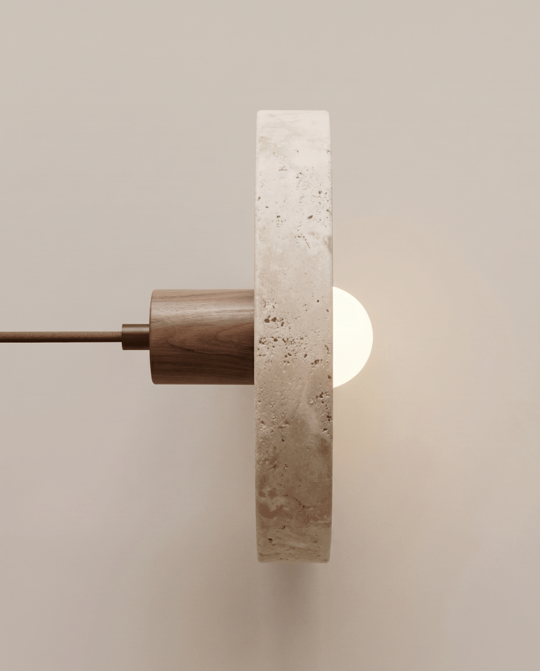 Dune Pendant Light in Yellow Travertine with Solid Wood Accent