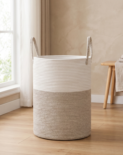 Laundry Basket Cotton Rope – Boho Design | Woven Laundry Basket Natural, 58L