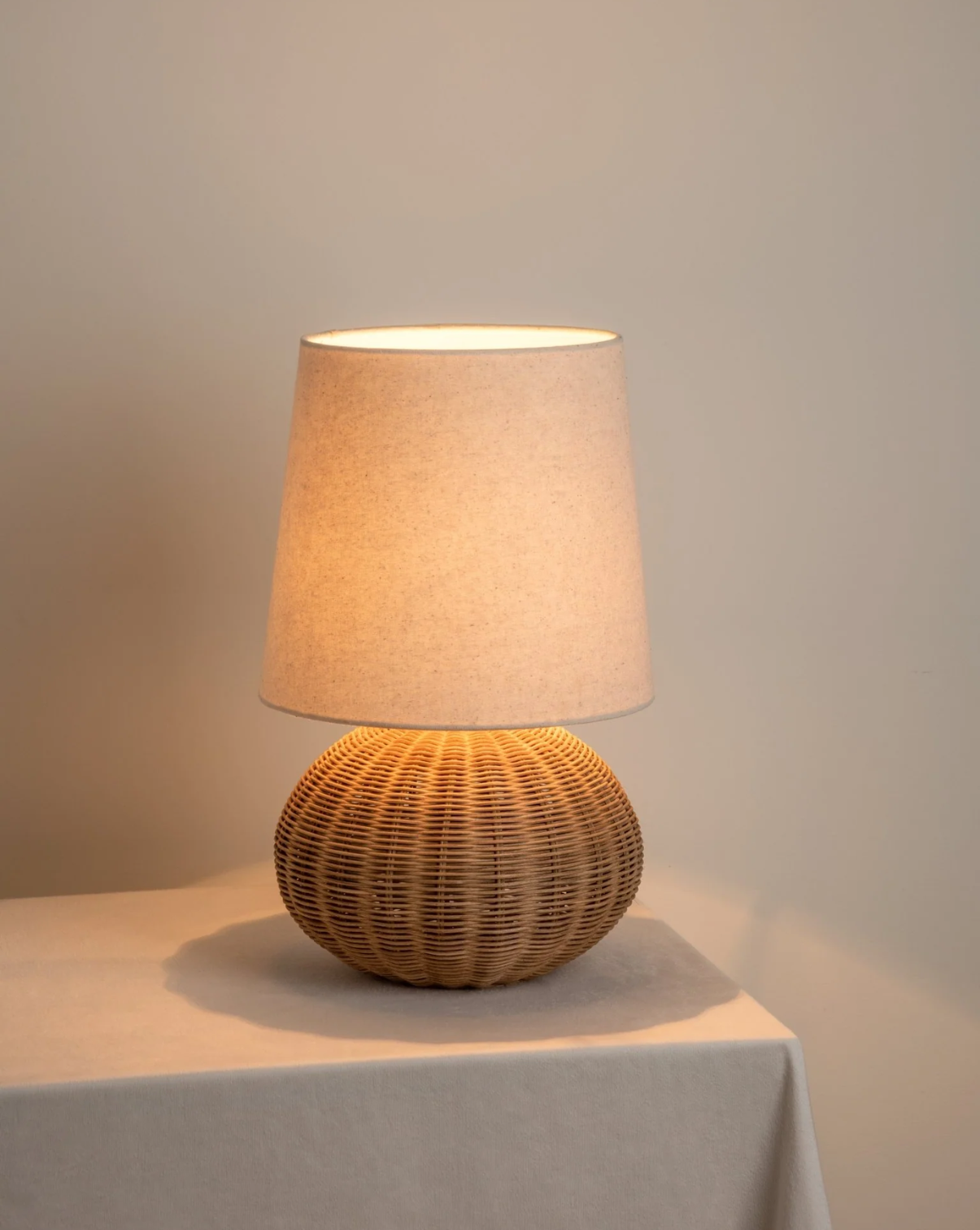 Wabi-Sabi Rattan Table Lamp – Hand-Woven Base with Fabric Shade