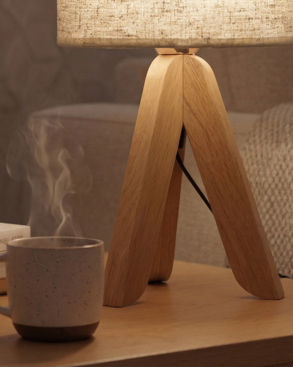 40 cm Minimalist Table Lamp – Wooden Tripod Base with Fabric Shade