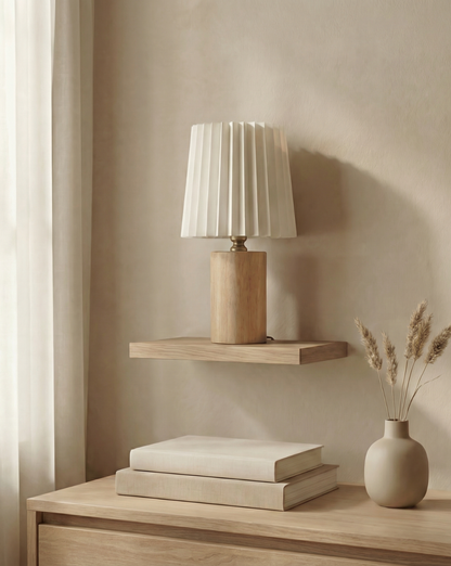 Korean-Style Table Lamp – Pleated Fabric Shade with Wooden Base