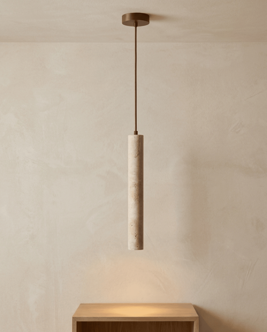 Cove Travertine Pendant Light | Wabi-Sabi Cylinder Design