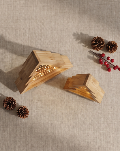 Vale Wooden Christmas Tree Set with Built-In LED Lighting, Natural Wood