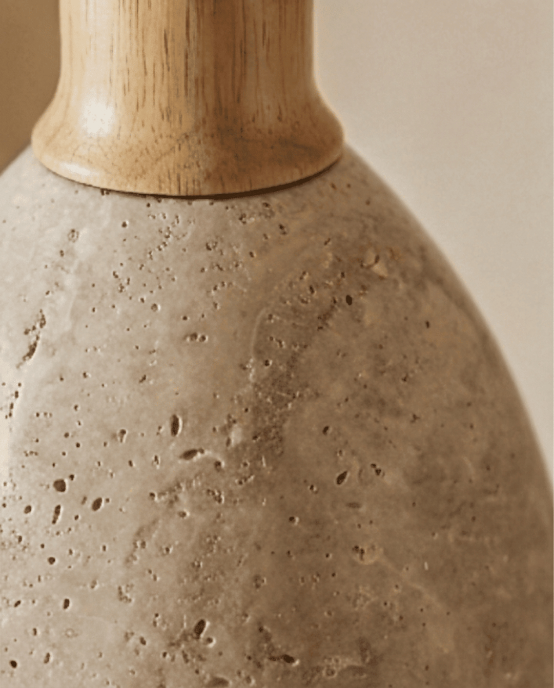 Cove Pendant Light in Beige Travertine with Solid Wood, ø 15 cm