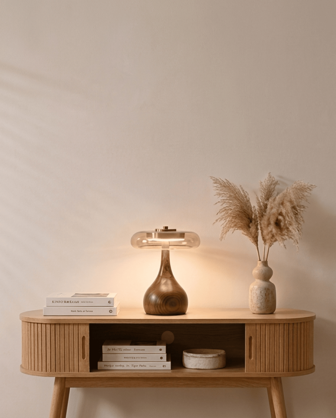 Designer Table Lamp Wood with Transparent Shade