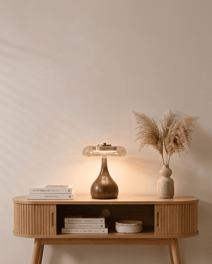 Designer Table Lamp Wood with Transparent Shade