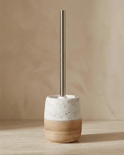 Ceramic Toilet Brush Set – Wood-Texture Base – Stainless Steel Handle