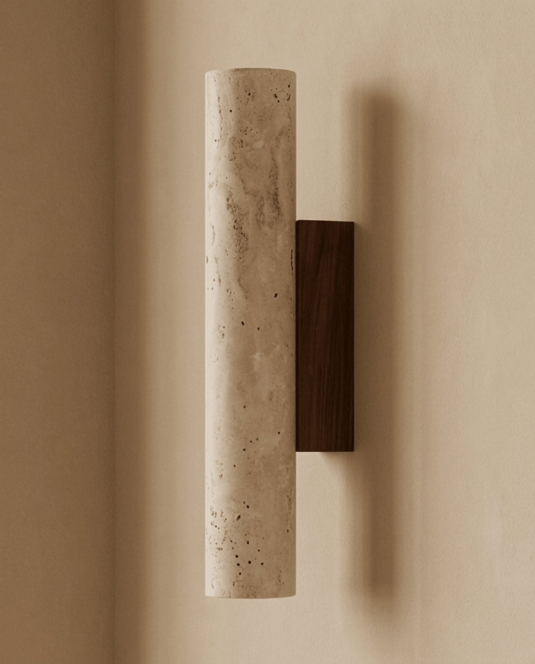 Wall Lamp in Natural Travertine Stone and Solid Wood, 23 cm