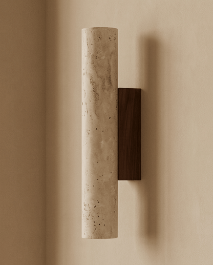 Wall Lamp in Natural Travertine Stone and Solid Wood, 23 cm