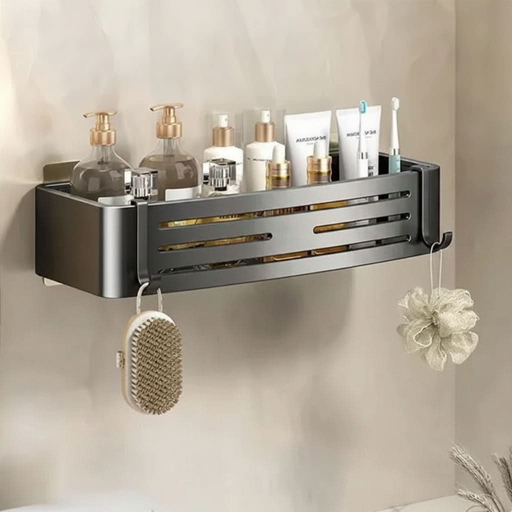 Self Adhesive Aluminum Bathroom Shelf Organizer