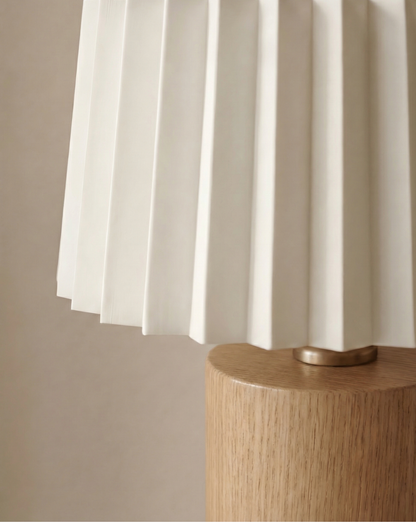 Korean-Style Table Lamp – Pleated Fabric Shade with Wooden Base