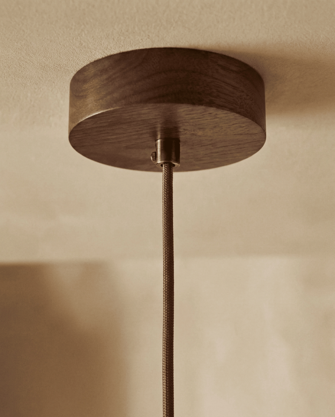 Cove Pendant Light in Beige Travertine with Wooden Accent