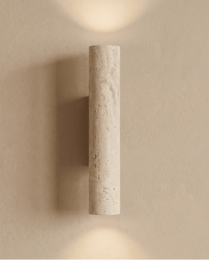 Wall Lamp in Natural Travertine Stone and Solid Wood, 23 cm