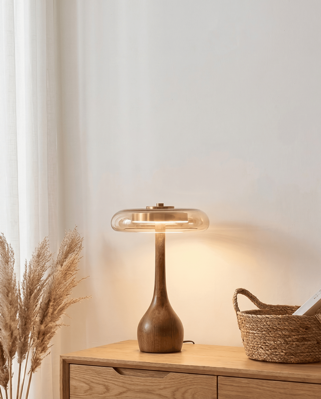 Designer Table Lamp Wood with Transparent Shade