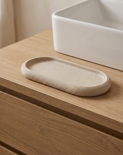 Maison Roze Oval Bathroom Tray – Non-Slip Resin Organizer – Rust-Resistant - White