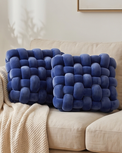 Knot Pillow Soft Geometric Design Decorative Cushion Plush, 30 x 30 cm - Black