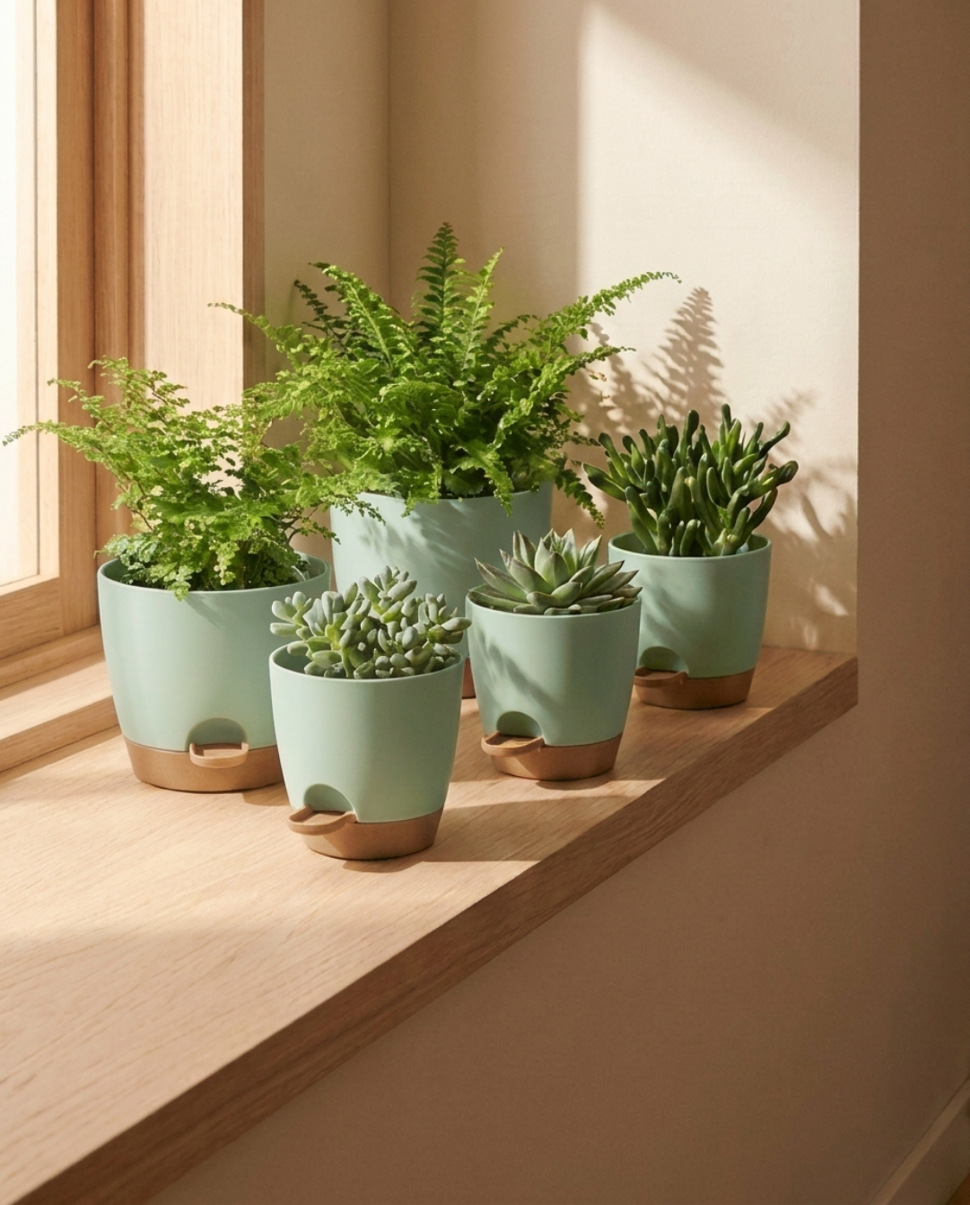 Self-Watering Plant Pot in Plastic, BPA-Free, Set of 5