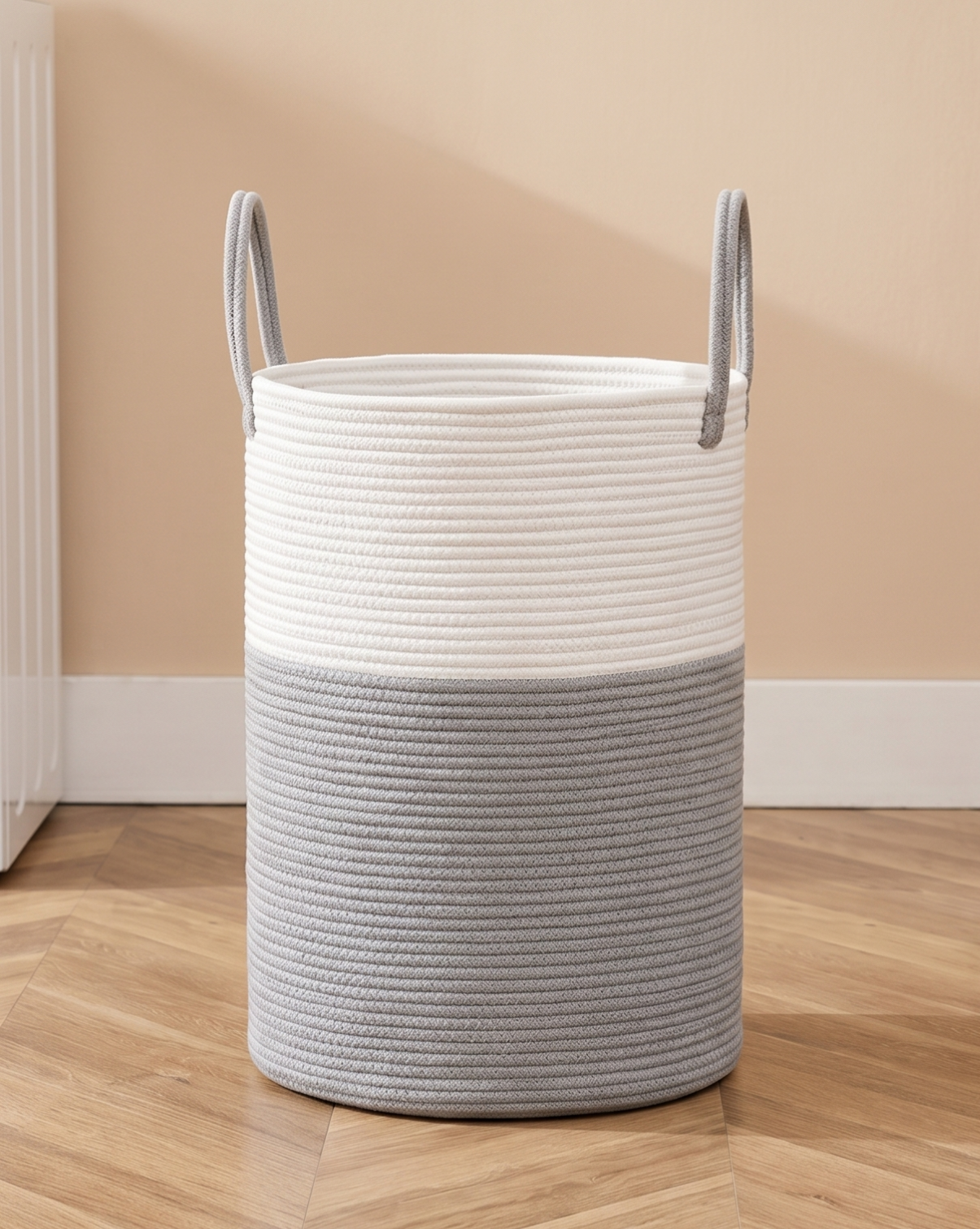 Laundry Basket Cotton Rope – Boho Design | Woven Laundry Basket Natural, 58L