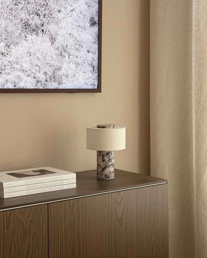 Cove Table Lamp | Calacatta Viola Marble Base & Linen Shade, 24 cm