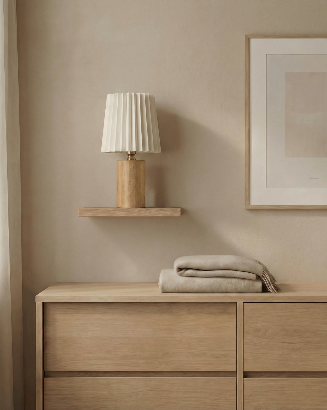 Korean-Style Table Lamp – Pleated Fabric Shade with Wooden Base