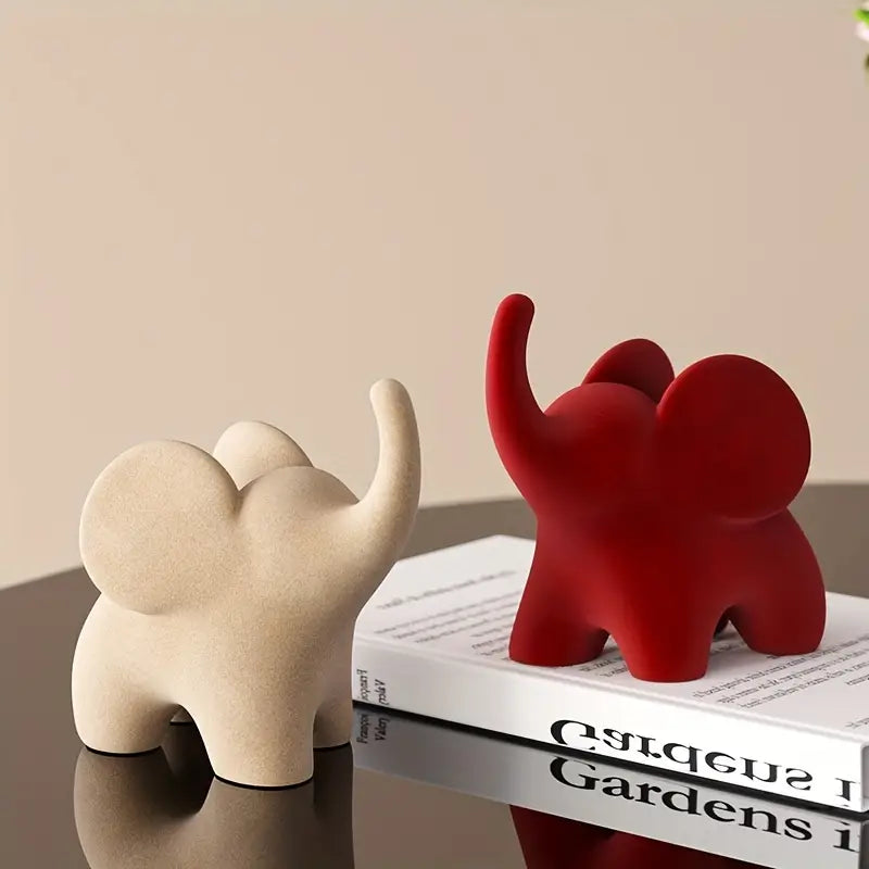 Stylized Elephant Figurine in Resin with Flocked Velvet Finish