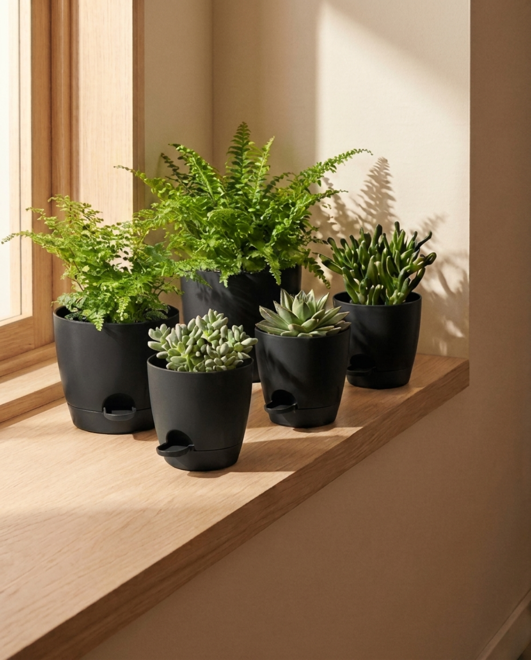 Self-Watering Plant Pot in Plastic, BPA-Free, Set of 5