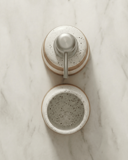 Flint Bathroom Set 2-Piece Speckled Ceramic with Bamboo Design, 18 cm