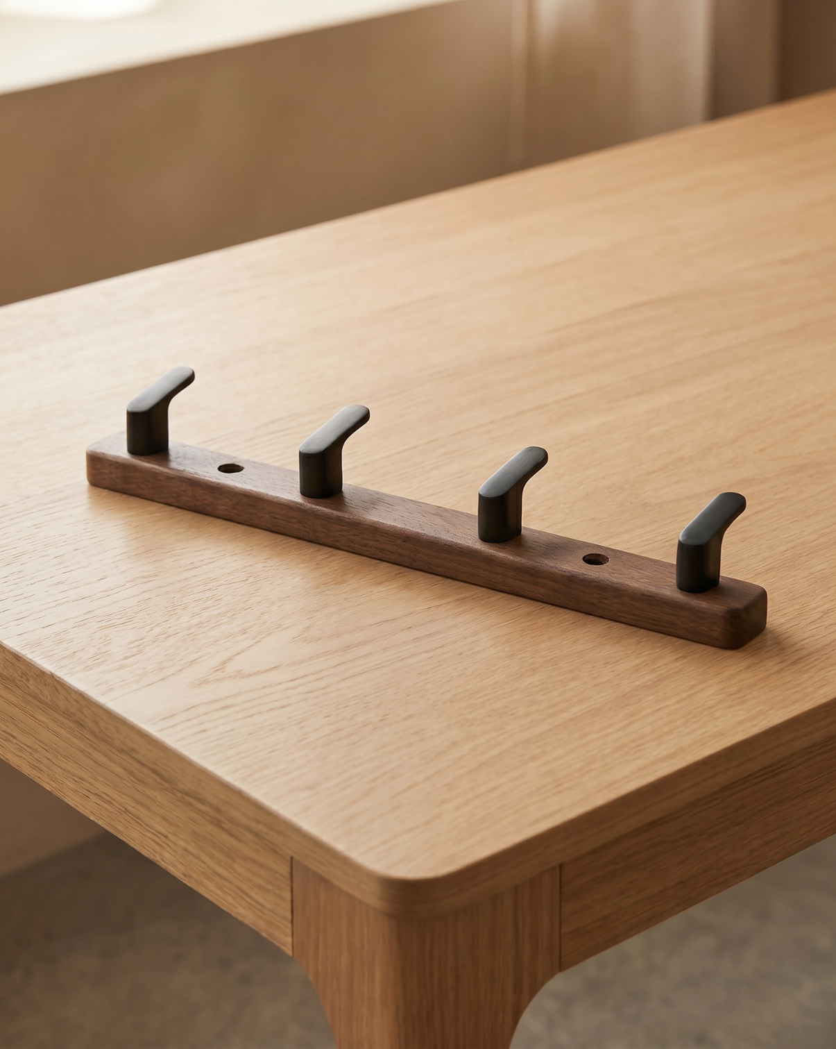 Wooden Coat Rack with Metal Hooks – Wall-Mounted | Coat Hooks