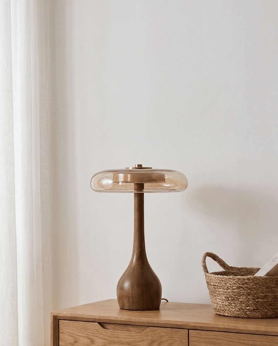 Designer Table Lamp Wood with Transparent Shade