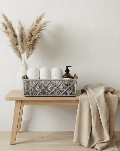 Boho Storage Baskets Set (2 Pieces) - Woven Organizer with Wooden Handles