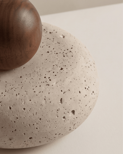 Cove Pendant Light in Beige Travertine with Wooden Accent