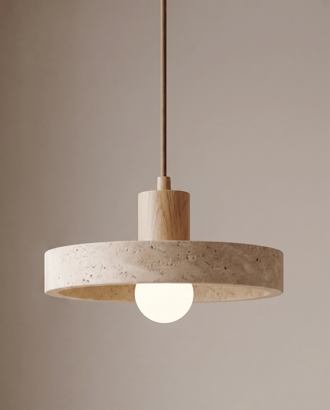 Dune Pendant Light in Yellow Travertine with Solid Wood Accent