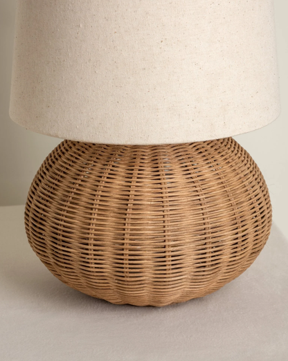 Wabi-Sabi Rattan Table Lamp – Hand-Woven Base with Fabric Shade