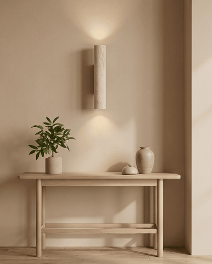 Wall Lamp in Natural Travertine Stone and Solid Wood, 23 cm