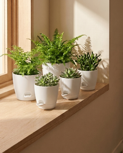 Self-Watering Plant Pot in Plastic, BPA-Free, Set of 5