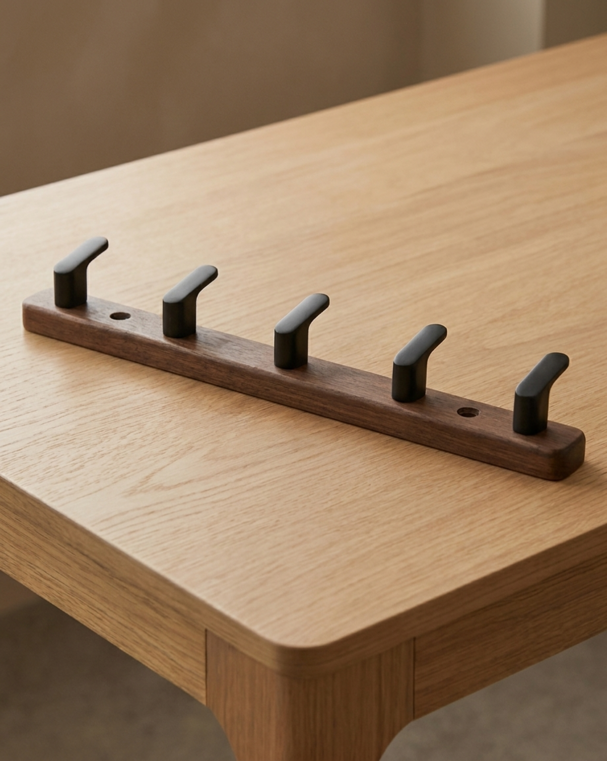 Wooden Coat Rack with Metal Hooks – Wall-Mounted | Coat Hooks