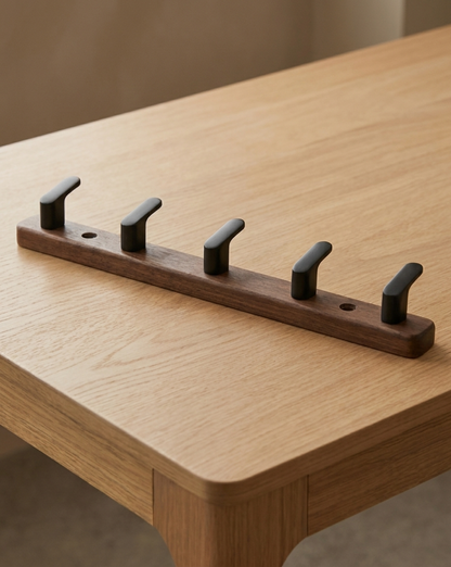 Wooden Coat Rack with Metal Hooks – Wall-Mounted | Coat Hooks