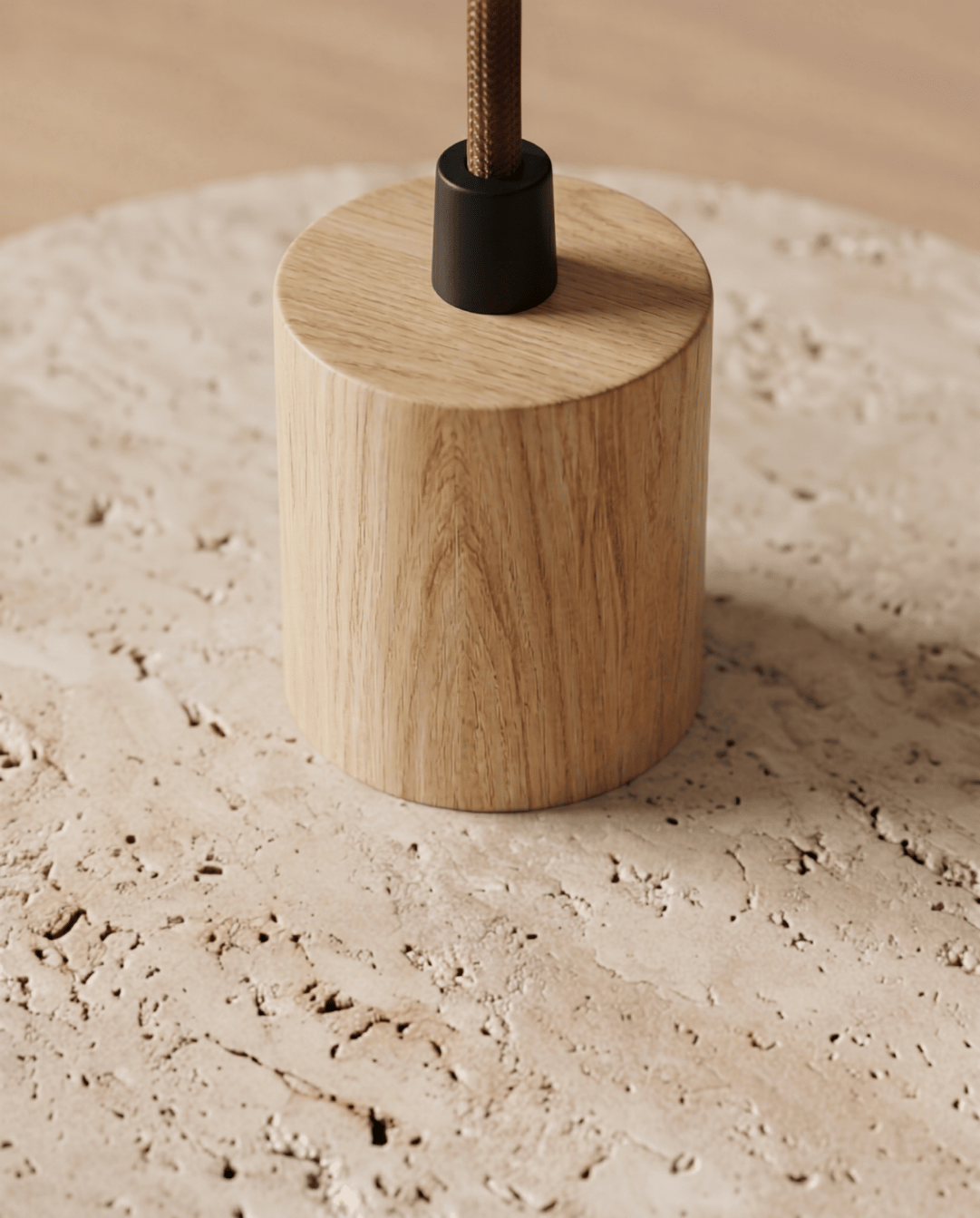 Dune Pendant Light in Yellow Travertine with Solid Wood Accent