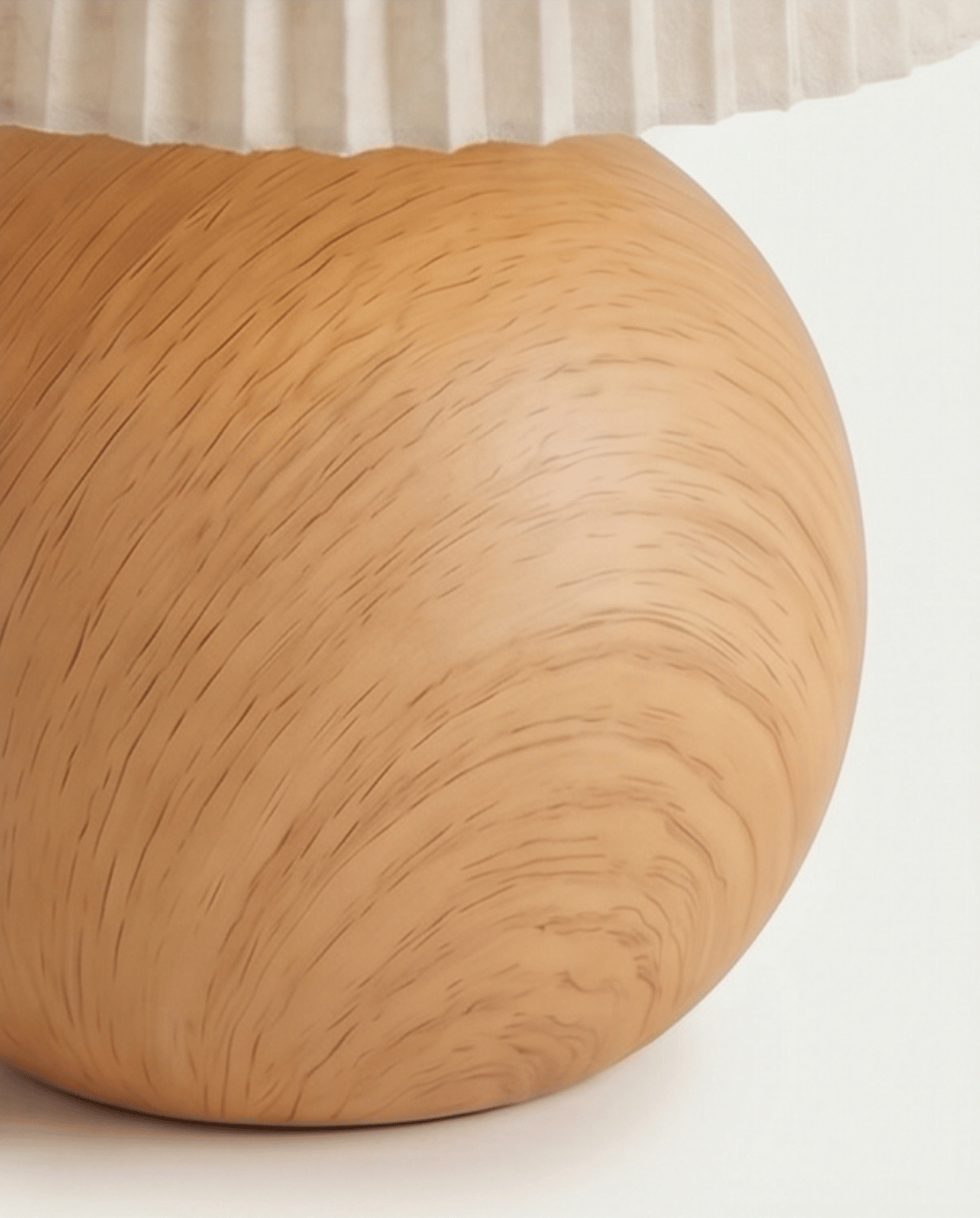 Table Lamp in Ceramic with Wood Design and Fabric Shade - Round, 28.5 cm