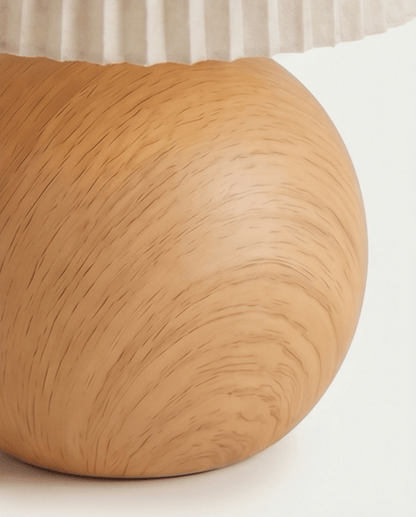 Table Lamp in Ceramic with Wood Design and Fabric Shade - Round, 28.5 cm