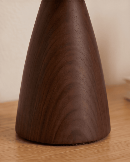 Table Lamp in Ceramic with Wood Design and Fabric Shade - Cone