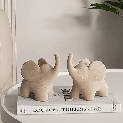 Stylized Elephant Figurine in Resin with Flocked Velvet Finish