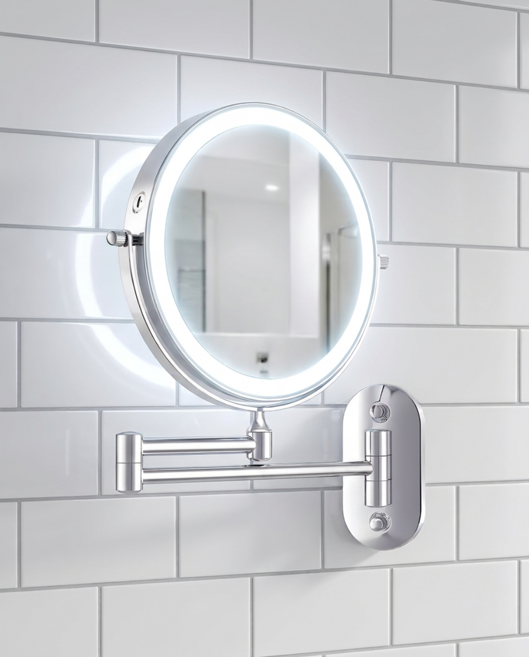LED Magnifying Mirror Chrome Silver for Makeup and Bathroom - 3X