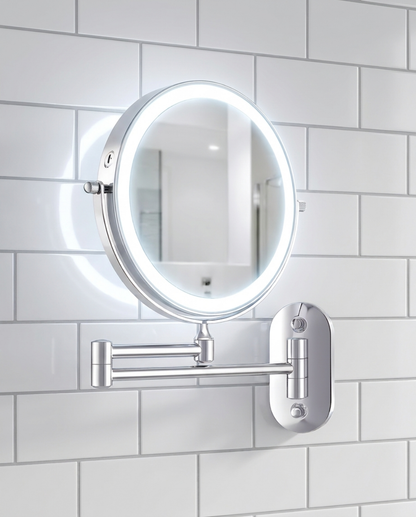 LED Magnifying Mirror Chrome Silver for Makeup and Bathroom - 3X